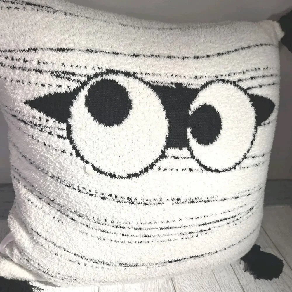 Mummy Face Chenille Fluffy Buttery Soft Pillow Tassels 17x17
